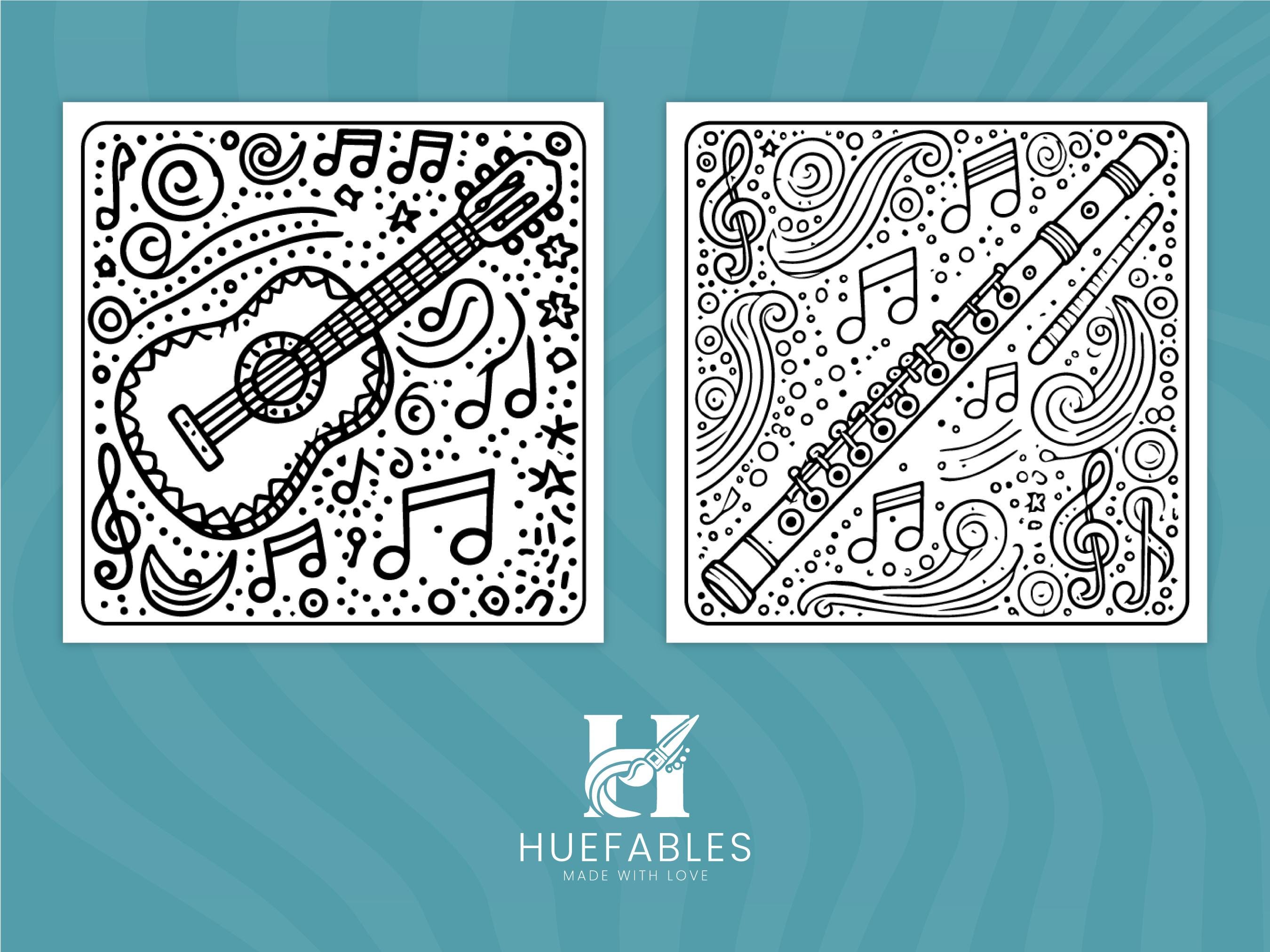 Musical Instruments Coloring Pages: Kids' Printable Activity (PDF) - Etsy