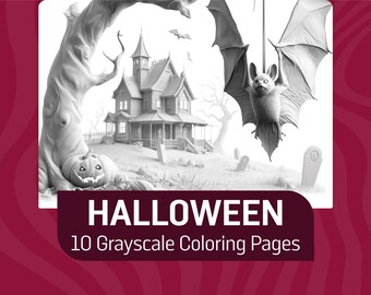 Halloween Grayscale Coloring Pages: Spooky Designs for Adults & Kids (PDF)
