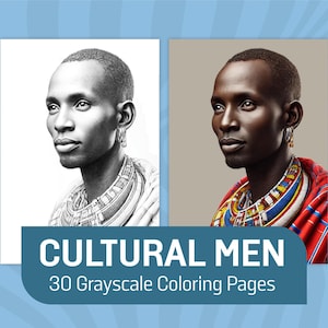 Cultural Men Coloring Pages: 30 Grayscale Portraits (PDF)