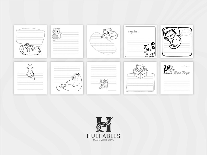 10 Cute Coloring Note Pages Printable Cats Coloring Note Pages Instant ...