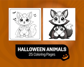 Halloween Animal Coloring Book – 25 Printable Pages (PDF)