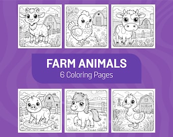 Libro da colorare sugli animali della fattoria: 6 pagine stampabili (download digitale)