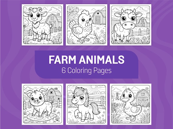 Farm Animals Coloring Book: 6 Printable Pages (Digital Download)