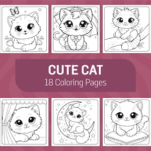 Cute Cats Coloring Pages for Kids - Kittens Coloring Pages - Kids Digital Coloring Book - Digital Download - Adorable Cat Coloring Sheets