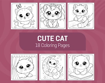 子供向け猫のぬり絵 – 18種類の愛らしいデザイン（デジタルダウンロード）