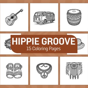 Hippie Coloring Book: Groovy 70s Designs (PDF Pattern)