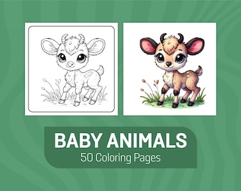 50 Baby Animals Coloring Pages: Printable Coloring Book (PDF)