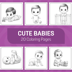 Cute Baby Coloring Pages for Adults & Kids - Adorable Babies Coloring Sheets - Instant Download Baby Coloring Book in Grayscale