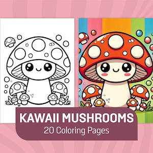 Kawaii Mushroom Coloring Pages for Kids | 20 Cute Mushrooms Coloring Sheets | Easy Coloring Activity | Mushroom Cuties Coloring Book PDF