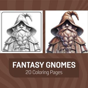 Fantasy Gnome Coloring Pages: Grayscale Illustrations (PDF)