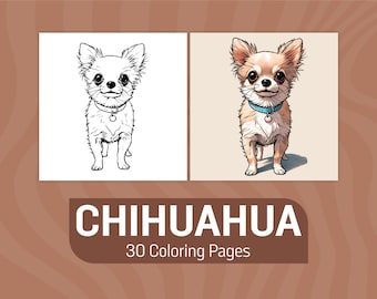 Chihuahua Coloring Book - 30 Dog Illustrations (Digital Download)