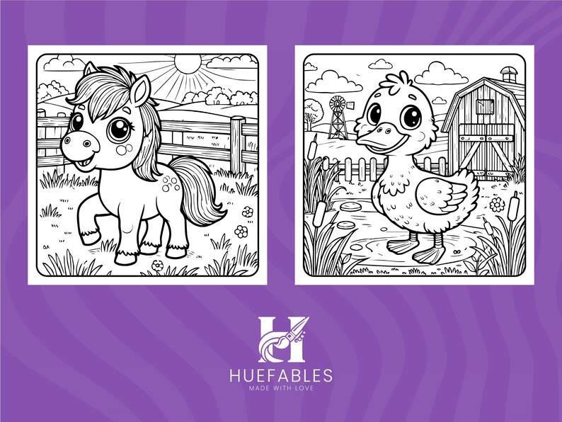 Fun and easy-to-color farm animals, perfect for kids to explore and learn about farm life.