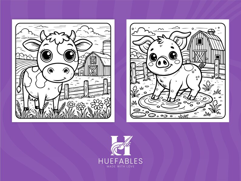Instant download farm animals coloring book page, ideal for creative and educational activities.
