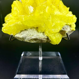 Natural Sulfer Crystal Specimen with Stand