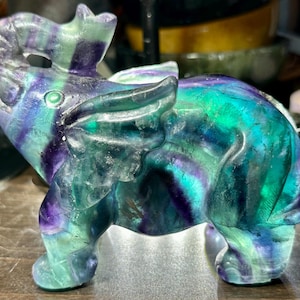 Rainbow Fluorite Elephant Crystal Carving