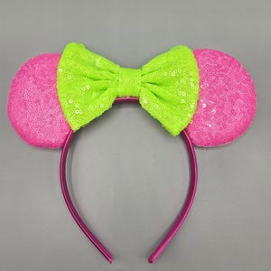Mickey Minnie mouse ear headband disney neon pink green sequin adult kids