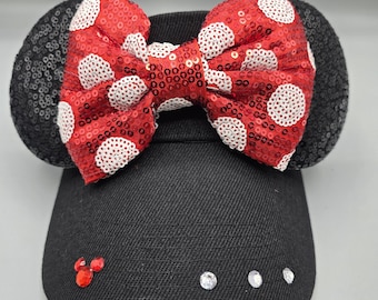 mouse ears polka dot bow visor hat adult size