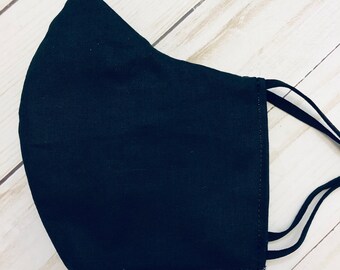 Solid black reusable 3 layers cloth face mask
