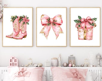 Pink Cowgirl Christmas Art Prints – Western Holiday Decor (Digital Download)