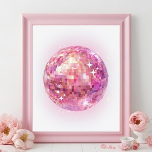 Pink Disco Ball Print – Retro Aesthetic Wall Art, Sparkly 70s Party Decor, Groovy Y2K Room Poster, Glamorous Boho Chic Print