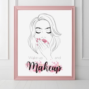 Wake Up And Makeup Print, Vanity Makeup Dresser Decor, Boss Lady Office Wall Decor, Chic Beauty Room Printable Wall Art, Makeup Lover Gift
