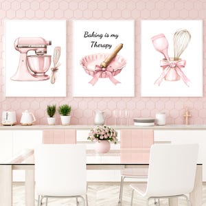 set of 6 baking kitchen prints | cute kitchen decor |... Pink Baking Art Print Set – Retro Kitchen Decor (digital Download) - Etsy