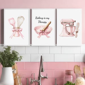Rosa Backen Kunstdruck Set - Retro Küchen Deko (Digitaler Download)