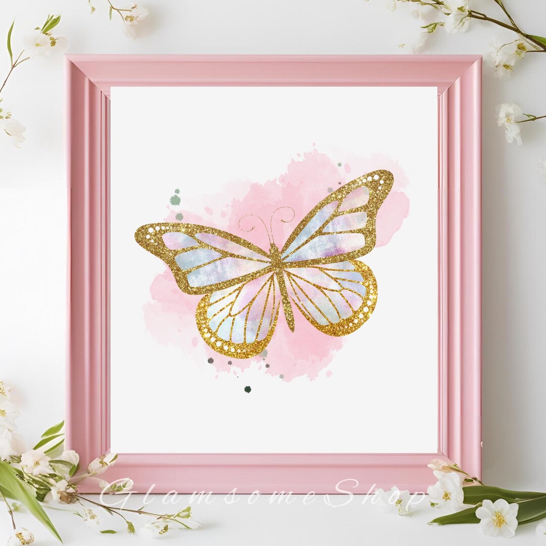 Blush Pink & Gold Butterfly Wall Art – Watercolor Nursery Print, Baby ...