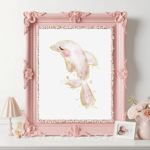 Blush Pink Dolphin Nursery Print – Cute Ocean Animal Wall Art, Baby Girl Room Decor, Watercolor Sea Life Illustration, Pink Nursery Decor