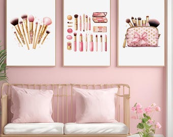 Láminas artísticas de maquillaje rosa: decoración glamurosa para tocador (descarga digital)