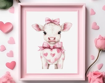Pink Cow Valentine's Day Nursery Art, Farmhouse Print (Digital Download)