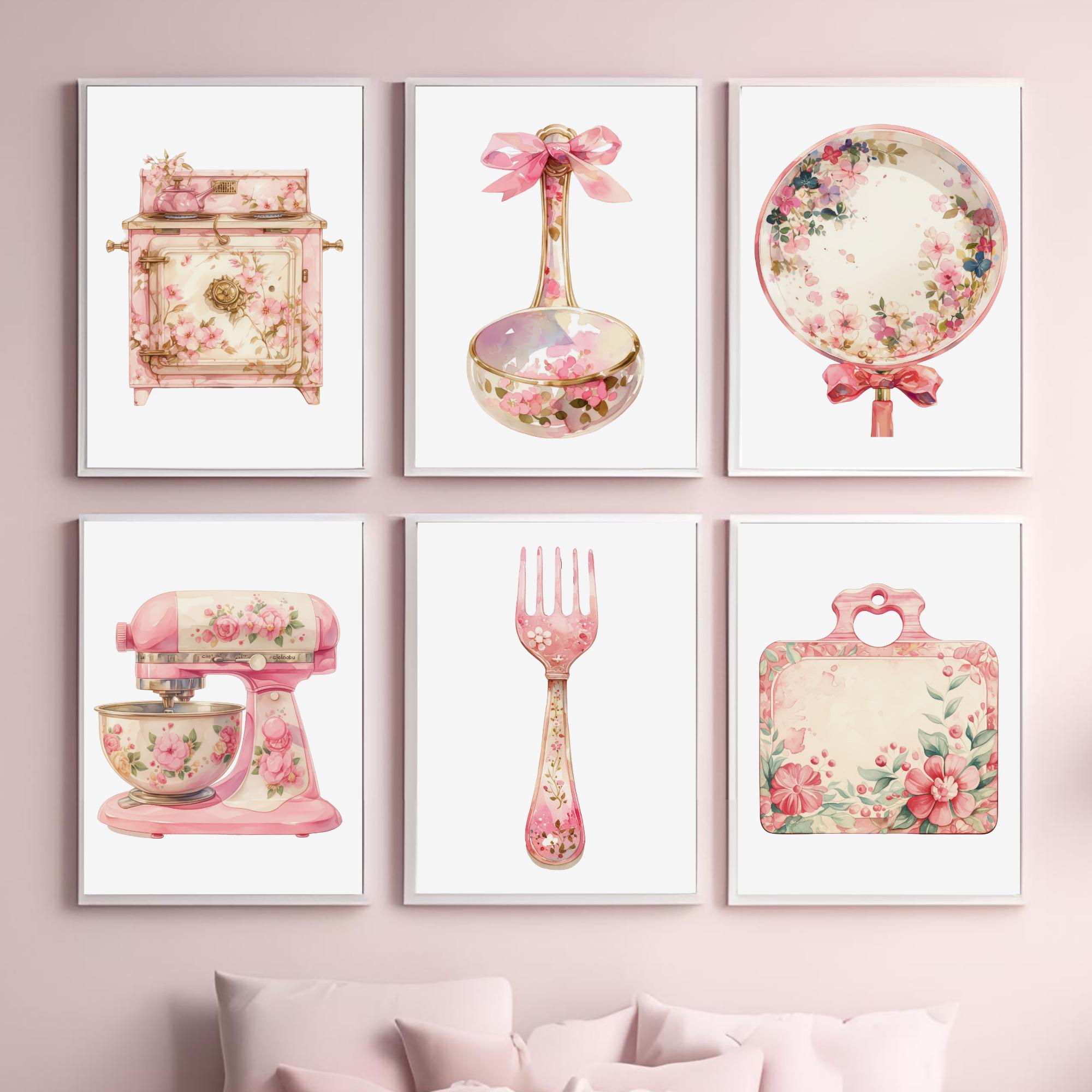 kitchen wall art set retro pie vintage printable... Vintage Floral Kitchen Wall Art Set – Pink Cottagecore Baking Printable ...