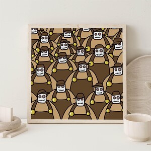 Póster con estampado de campesinos campestres / Arte con estilo de muñeca adorable - Diseño de overol marrón para decoración del hogar
