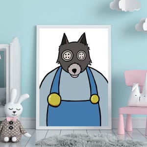 Arte de pared de marionetas de lobo / Póster de animales caprichosos para niños: decoración de pared y arte inspirador para niños