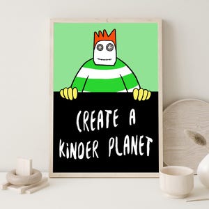 Arte caprichoso de muñeca con ojos de botón con cita inspiradora / Póster de pizarra inspirador para niños - Decoración de arte de pared verde