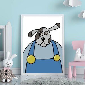 Póster de perro caprichoso / Ilustración de un adorable perro granjero: arte animal para la decoración de habitaciones infantiles y guarderías.