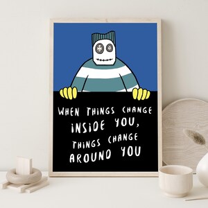Decorazione murale Growth Mindset / Arte dei cartoni animati motivazionali per bambini e adulti - Decorazione murale ispiratrice con messaggio motivante