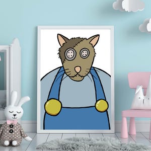 Póster de gato caprichoso / Ilustración de un adorable gato granjero - Arte felino para la decoración de habitaciones infantiles y guarderías