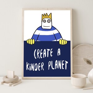 Arte caprichoso para un cambio positivo/Póster de bondad edificante para niños - Decoración de pared motivacional Arte con cita de bondad para el hogar