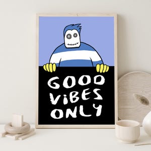 Arte de pared con una muñeca peculiar con una afirmación positiva / Decoración del hogar con vibraciones positivas - Arte de pared con dibujos animados motivacionales para niños y adultos
