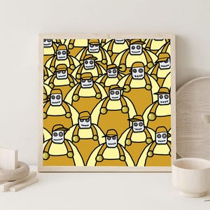 Póster con estampado de campesinos campestres / Arte con estilo de muñeca adorable - Diseño de overol amarillo para decoración del hogar