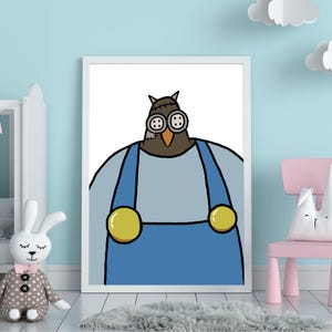 Arte de pared de títeres de búho / Póster de animales caprichosos para niños: decoración de pared y arte inspirador para niños