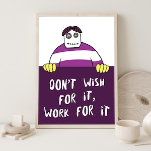 Cita inspiradora para el trabajo / Arte de muñeca inspirador y alegre - Arte mural de dibujos animados motivacionales para niños y adultos - Arte morado
