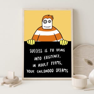 Póster de dibujos animados motivacionales / Arte mural de sueños de la niñez exitosa - Impresión inspiradora de aspiraciones de adultos