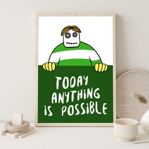 Cita inspiradora de hoy / Arte de muñeca inspiradora alegre - Arte mural de dibujos animados motivacionales para niños y adultos - Arte verde