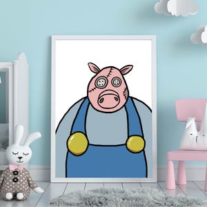 Impresión artística de muñeca de cerdo peculiar / Idea de regalo creativa Arte de pared - Decoración de pared de animales para habitación infantil para niños y adultos