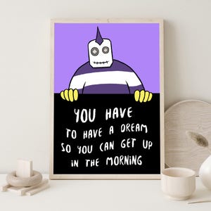 Póster de cita inspiradora con dibujos animados morados para pared, para el hogar y la oficina: decoración de pared inspiradora ideal para soñadores