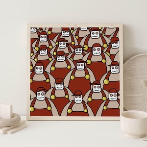 Póster con estampado de campesinos campestres / Arte con estilo de muñeca adorable - Diseño de overol rojo para decoración del hogar
