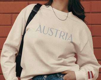 Austria | 100% Cotton | Long Sleeve Heavyweight Shirt | White Embroidered Text