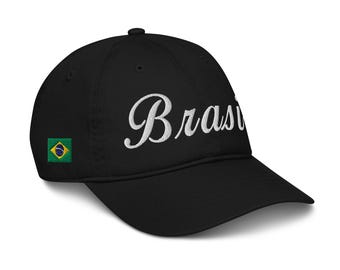 Brasil | 100% Organic Cotton | Baseball Cap Dad Hat | Adjustable | White Embroidered Text